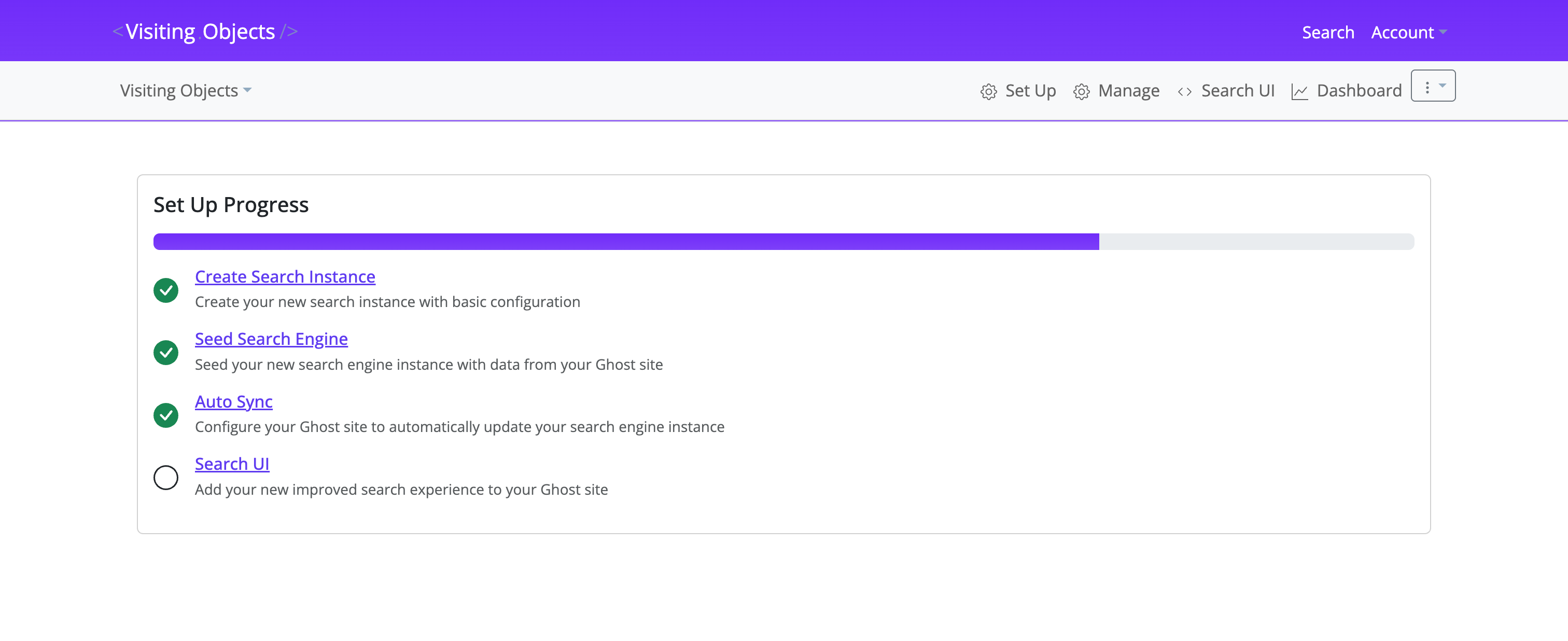 Setup progress panel showing the four automated tasks